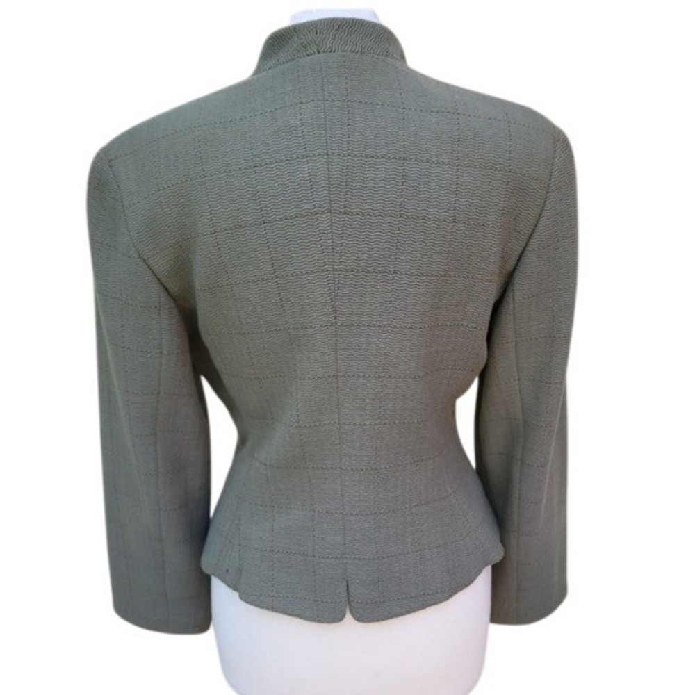 Giorgio Armani VTG 90s Olive Green Blazer and Blue Stripe 2 pc Skirt Suit 10 - Picture 4 of 16